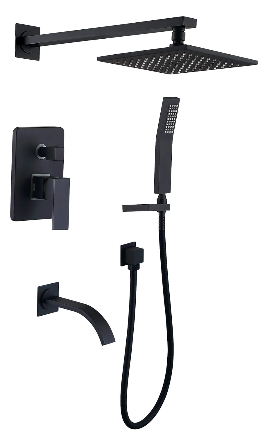 Set Shower Mounted Wall Faucet Spout Tub And Water Mixed Finish Black