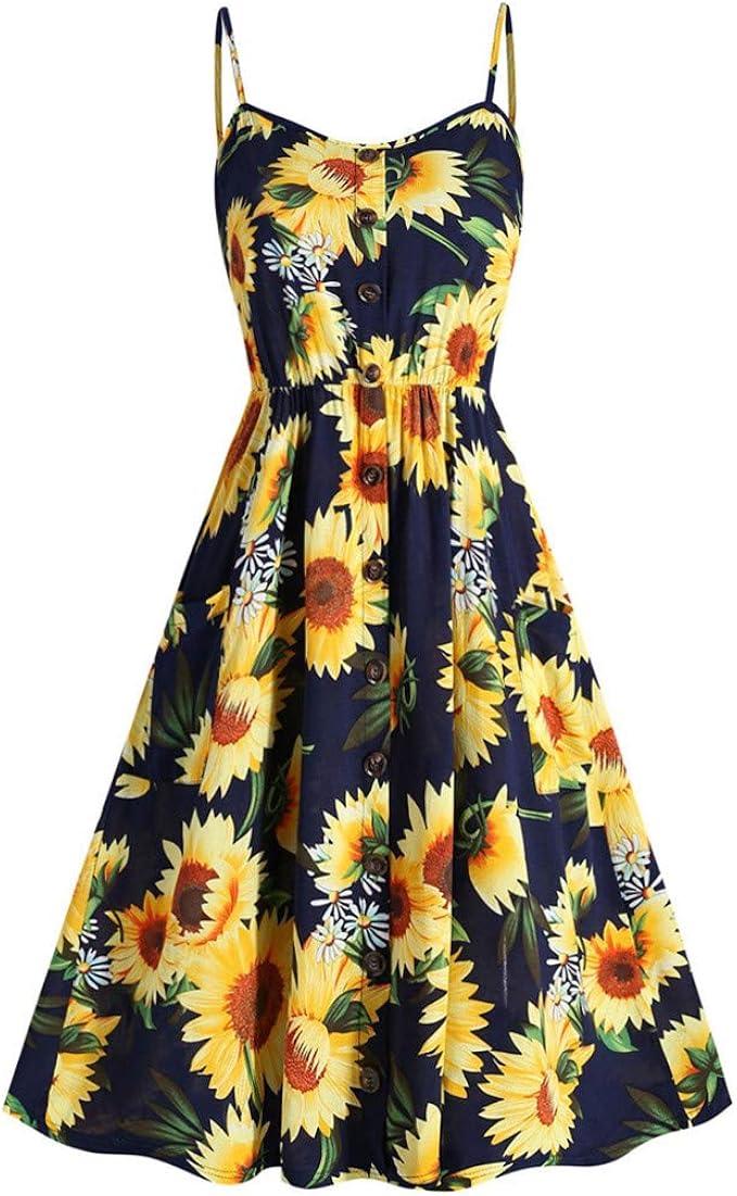black sundress with sunflowers