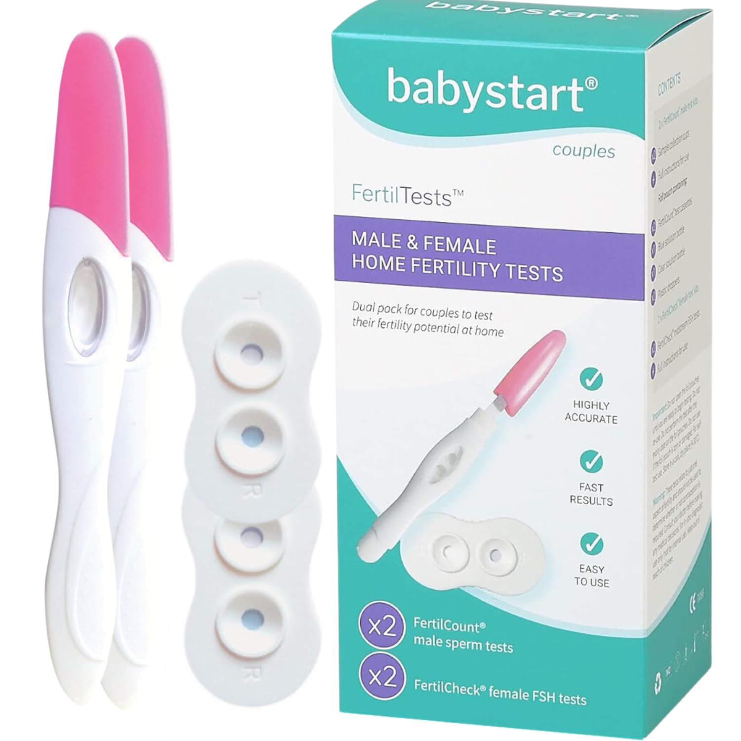 Babystart Dual FertilCheck Fertility Tests for Women and FertilCount Fertility Tests for Men, 2X FSH Hormone and 2X Sperm Count Testing Kit - Easy Home Kit for Couples Trying for a Baby