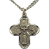Religious Gifts Pewter Four-Way Scapular Cross Pendant with Bright Cut Accents, 13/16 Inch