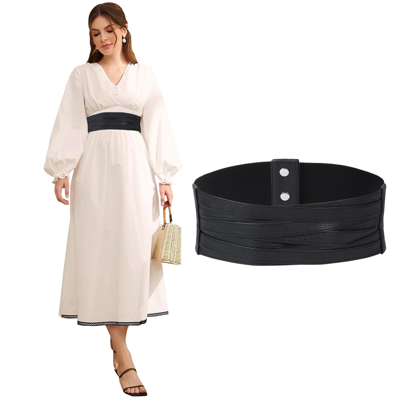 Women Faux Leather Braided Belt Stretch Waist Belt Dresses  display picture 1
