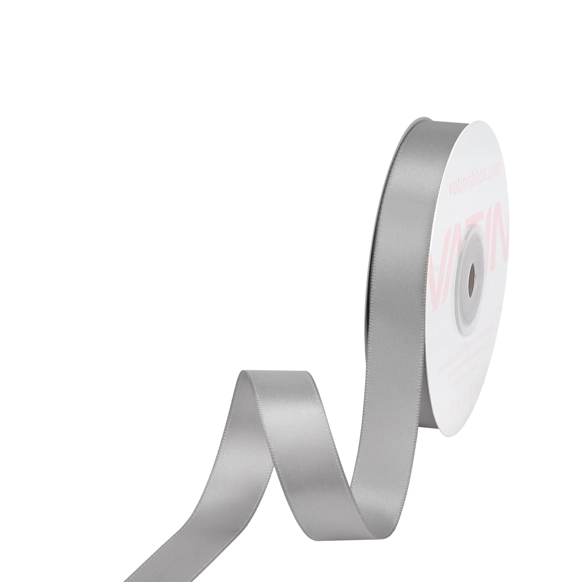 VATIN 16mm Double Faced Polyester Deep Silver Satin Ribbon - 23 Metre Spool, Perfect for Wedding Decor, Wreath, Baby Shower,Gift Package Wrapping and Other Projects