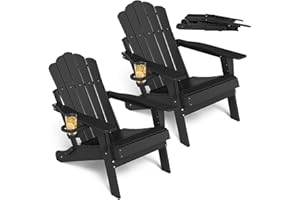 SOINMTY Foldable Adirondack Chair Set of 2, Folding Adirondack Chair with Cup Holder, Outdoor Fire Pit Chairs, Lawn Chair, We