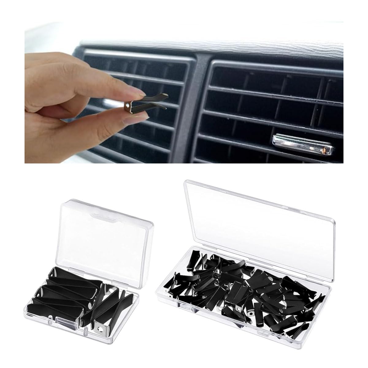 Photo 1 of 60PCS Square Head Car Vent Clips Auto Air Conditioner Outlet Clips - Metal Car Air Freshener Outlet Perfume Clips with 2 Storage Boxes for Car Air Vent Office Home Air Conditioner Outlet