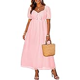 Plus Size Summer Dress - 2026 Graduation Beach Wedding Guest Tie Front Maxi Sundress