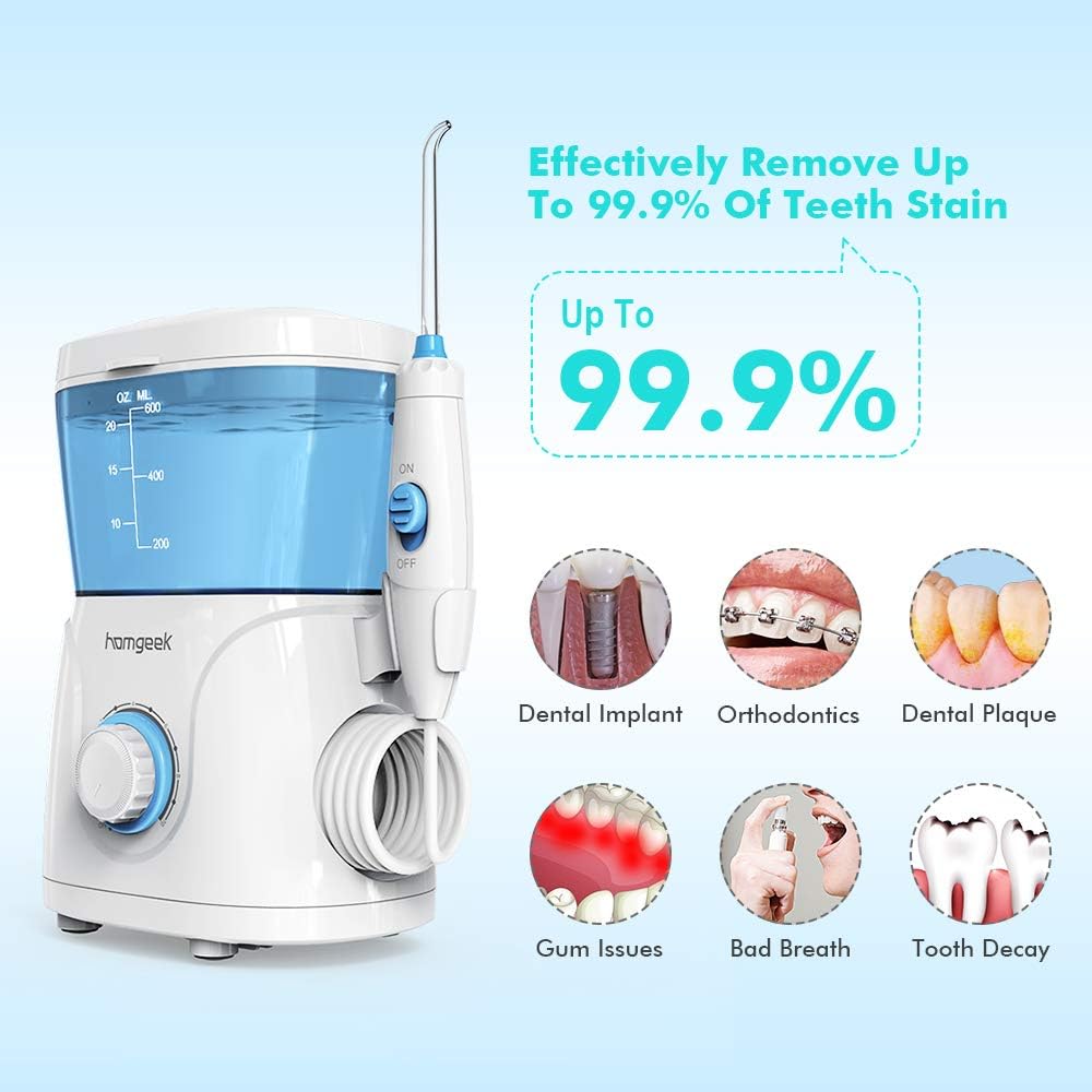 Upgrade Water Flosser, 600ML Water Flosser Teeth Cleaner for Family, Homgeek Anti Leakage Dental Water Flosser Oral Irrigator 10 Adjustable Pressure with 7 Multifunctional Tips (600ML): Health & Personal Care