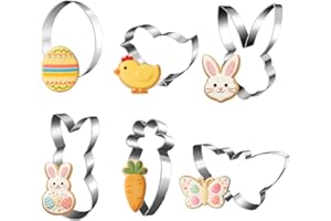 6-Piece Easter Cookie Cutters - Stainless Steel with Safe Rolled Edge, Dishwasher Safe - Includes Bunny, Chick, Egg, Carrot, 