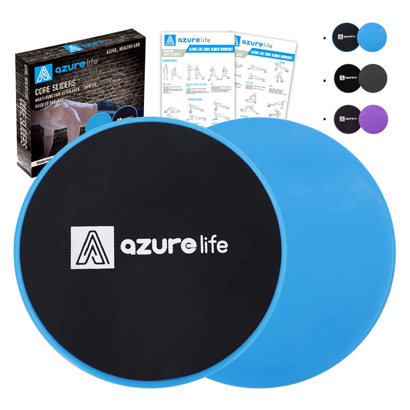 A AZURELIFE Exercise Core Sliders, Dual Sided Exercise Gliding Discs Use on Carpet or Hardwood Floors, Light and…