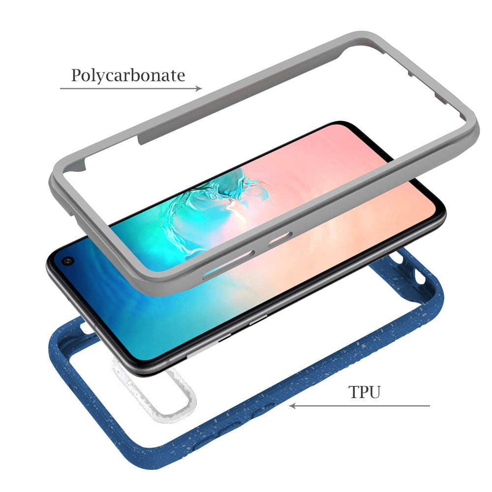 Galaxy S10 Plus Case, Crystal Clear TPU Bumper Heavy Duty Protection with Built-in Screen Protector Shockproof Slim Hybrid Bumper Cushion Cover Case for Samsung Galaxy S10 Plus (Navy)