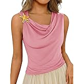 Cicy Bell Womens Summer Tank Tops Sleeveless Stretchy Ruched Shirts Going Out Y2k Tops with Starfish Metal Button Pink