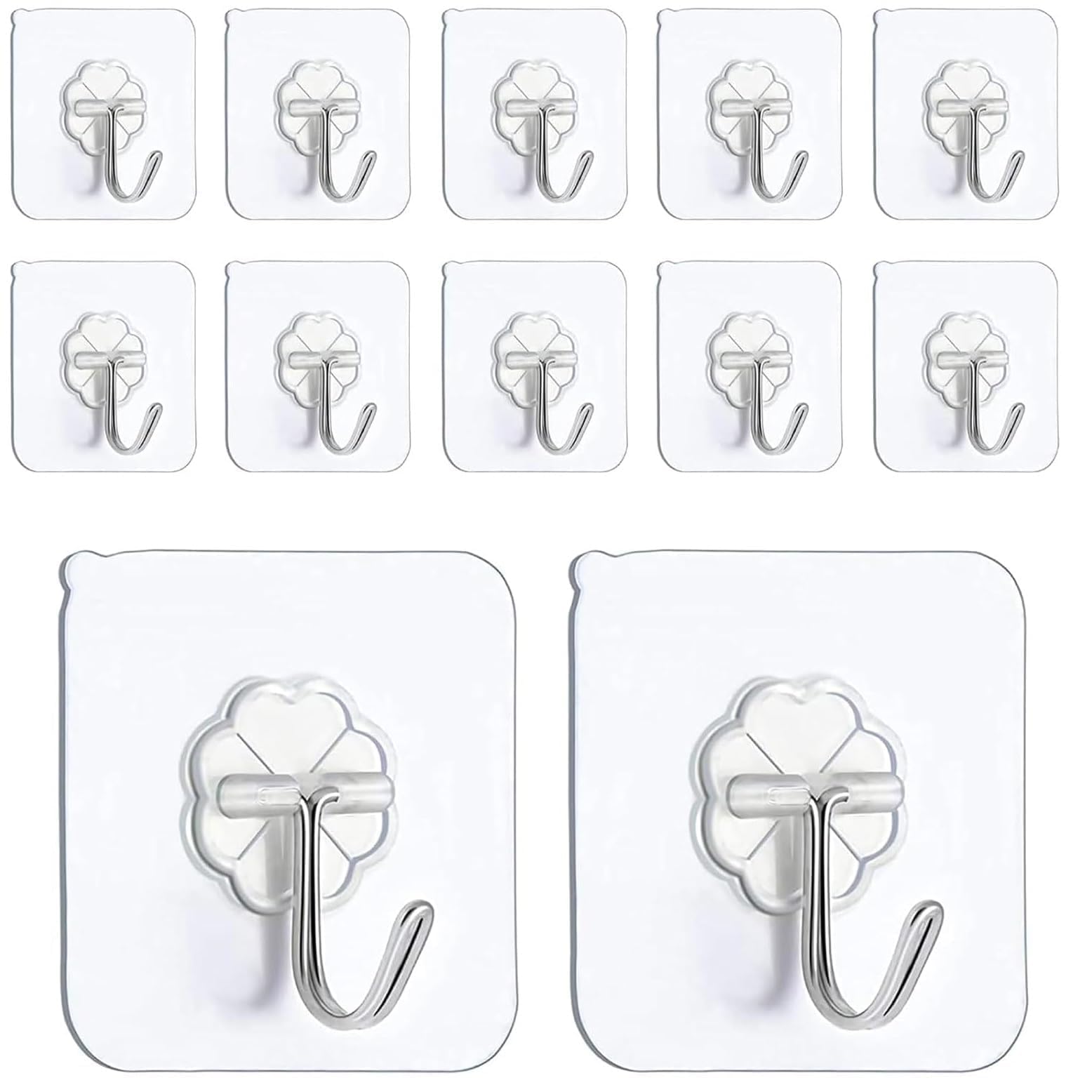 Koksi No Drill Hooks Self-Adhesive Hanger, Use in Kitchens, Bathrooms, Hallways for Coats, Towels, Hats, Robes (12 Plastic Hooks)