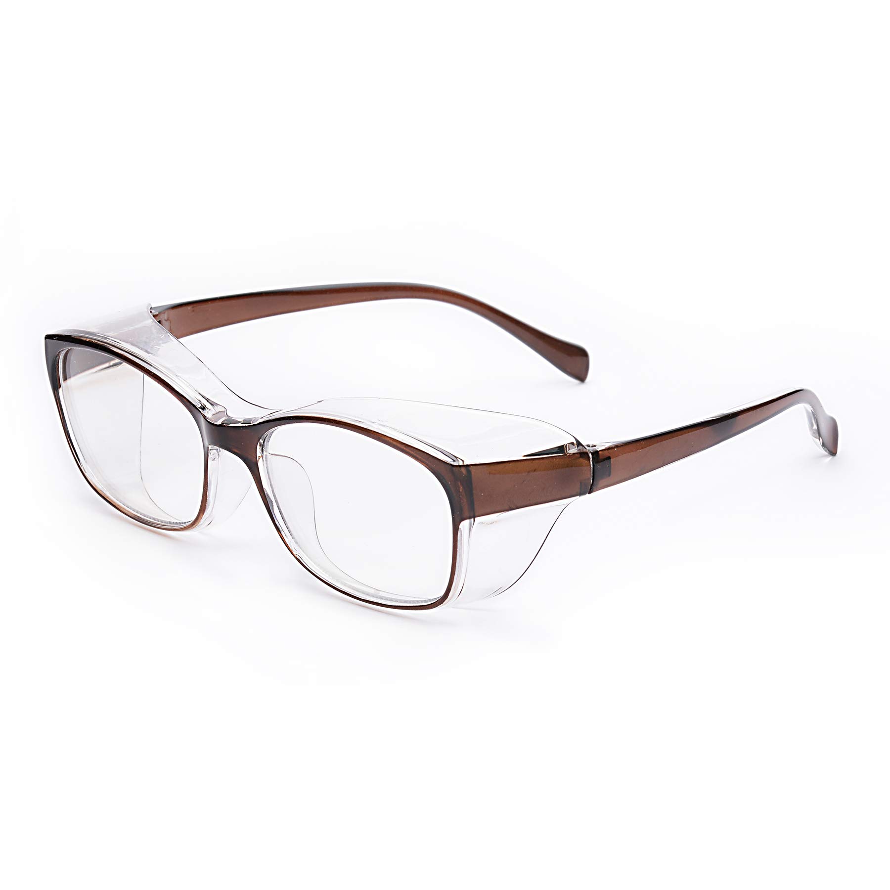 ZUVGEES Anti-Fog Safety Glasses for Men and Women with Blue Light Blocking Lens and Permanent Side Shields,Wrap-Around Goggles UV Protection-Look Like Regular Glasses (Brown)