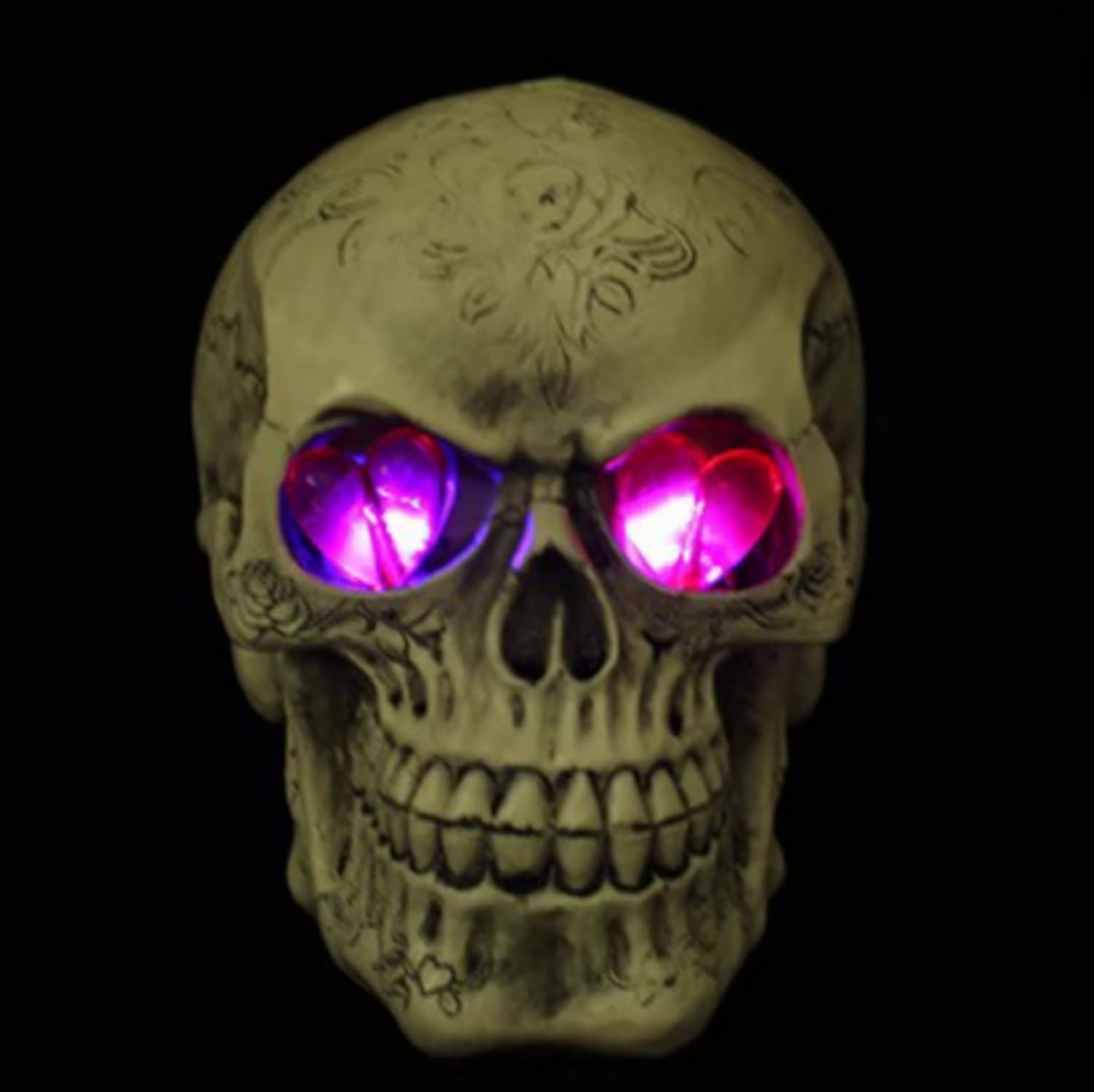 ITODA Skull Sculptures Horrible Halloween Gothic LED Eyes Light Up Figurine Skull Decoration Props Novelty Bone Sculpture Skull Head Ornaments for Haunted House Home Bar Party Table Decorations