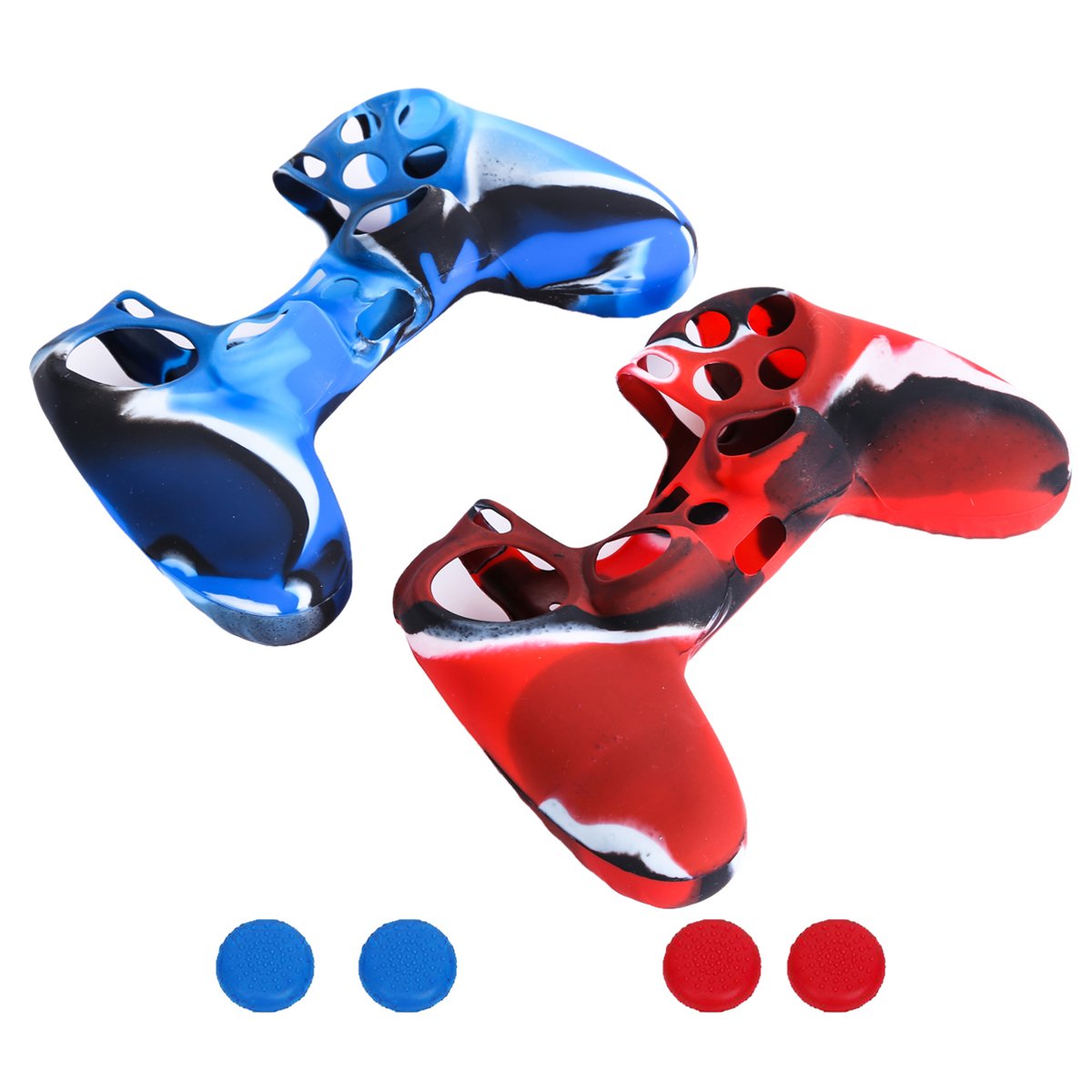 2 Flexible Silicone Protective Case Skin Cover for Sony PlayStation 4 PS4 Controllers with 4 Joystick Thumb stick Caps