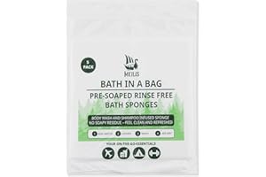 Bath in a Bag, Pre-Soaped Personal Bathing Sponges. Disposable, NO RINSE Bathing Wipes- 5 Pack. All-in-1 Single Use Shower Wi