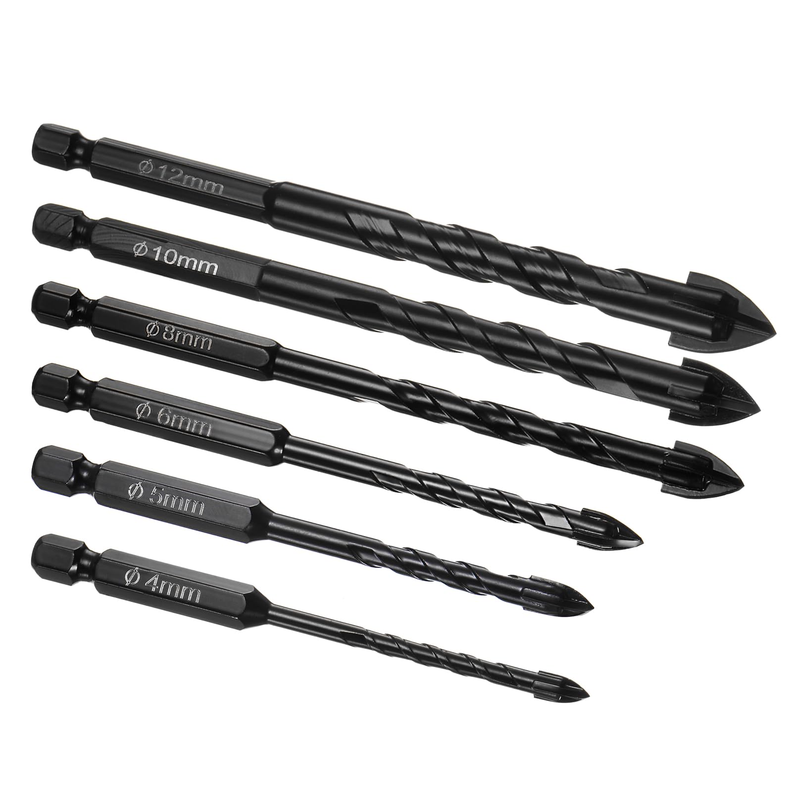 Kozelo 6 Pcs Glass Concrete Drill Bit - [4/5/6/8/10/12mm] Carbide Tip Concrete Masonry Drill Bit for Concrete, Glass, Walls, Bricks, Wood Use | 1/4 Inch Shank, High Speed Steel
