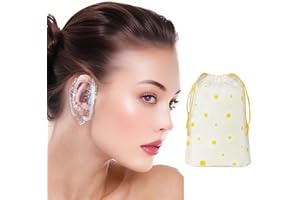 JFGLORIX 120Pcs Premium Waterproof Ear Covers - Disposable PE Ear Protectors for Shower, Hair Dye, & Salon Use - Elastic Ear Caps for adults (standard, Count, 120)