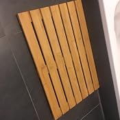 Relaxdays Badvorleger Aus Bambus 60x40 Cm – Rutschfeste Duschmatte Mit Antirutsch-Pads | Natur/Weiß | Zusammenrollbar