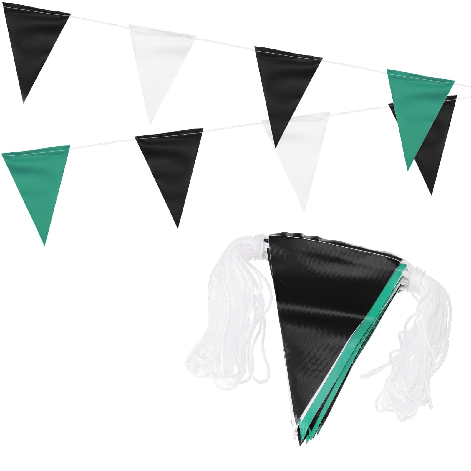 PATIKIL 45-Pack Triangle Pennant Banner Flags, Black/White/Green, 30 Meters / 98.4 Feet / 1181.1 Inch, Safety/Warning, Pennant Banner