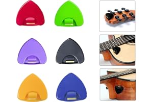 Hufopik 6 Pieces Pick Holder - Stick-on Guitar Pick Holder with Adhesive Back and Spring, Random Colors Plastic - Convenient Picks Placement for Acoustic Guitar & Bass - Guitar Accessories