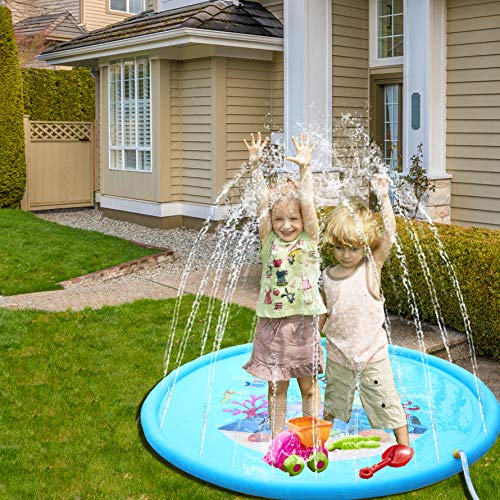 AILIMY Sprinkler for Kids , Very Large Sprinkle and Splash Play Mat , Inflatable Outdoor Sprinkler Pad Water Toys for Kids (70 inch)