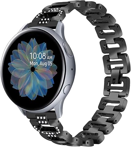 Amazon Com Goseth Bands Compatible For Samsung Galaxy Watch Active2 40mm 44mm Galaxy Watch 3 41mm Alloy Crystal Rhinestone Diamond Bracelet Accessories For Galaxy Watch Active 2 3 Black