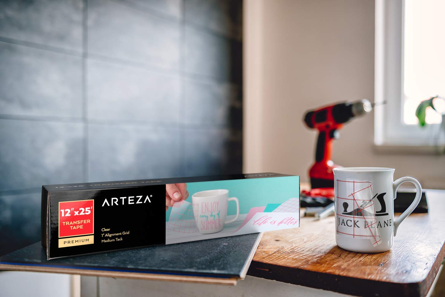 ARTEZA Ultra Clear Transfer Tape Paper with Grid & Squeegee, 12 Inch Wide x 25 Foot Long Roll - Image 5