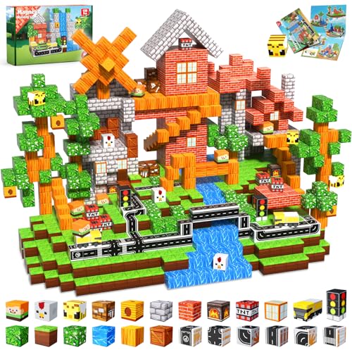 Annexfun Bloques Magnéticos - 150 Piezas, Cubos Magnéticos de Camino y Bosque, Juguetes de Construcción Stem y Sensorial, Regalos de Cumpleaños Montessori para Niños y Niñas Mayores de 3 Años