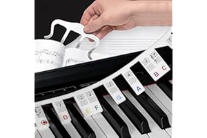 AKSIQEE Removable Piano Keyboard Note Labels, 88 Keys for Beginners Note Guides, Made of Silicone, Comes with Metal Music Book Clip, Page Holder - Sheet Music Holders for Piano, Keyboard, Stands, and Books
