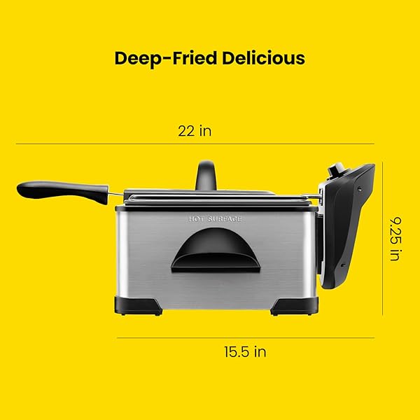 CHEFMAN 4.5 LITER DEEP FRYER W/BASKET STRAINER, XL JUMBO SIZE, ADJUSTABLE TEMPERATURE & TIMER, PERFECT FOR FRIED CHICKEN, SHRIMP, FRENCH FRIES, CHIPS & MORE, REMOVABLE OIL-CONTAINER, STAINLESS STEEL