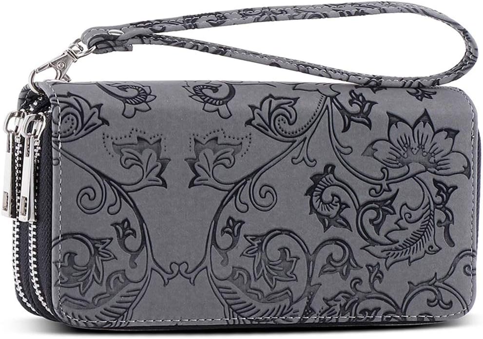Double Zipper Large Capacity Wallet Cellphone Wallet for Women with Hand Strap for Card, Cash, Coin, Bill