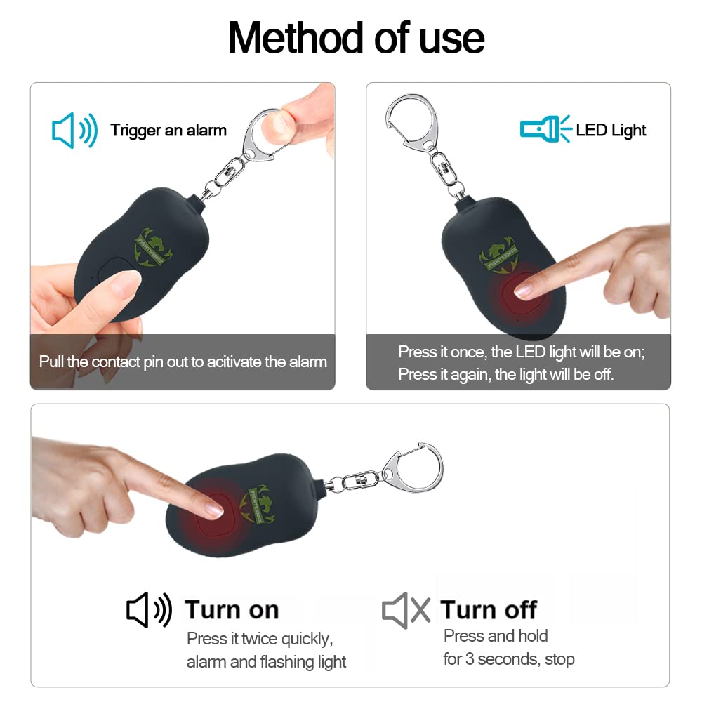 Fightsense Personal Alarm Keychain with Snap Hook, 130dB Siren Safety Alarm for Women LED Light (300m Audible) (Black)