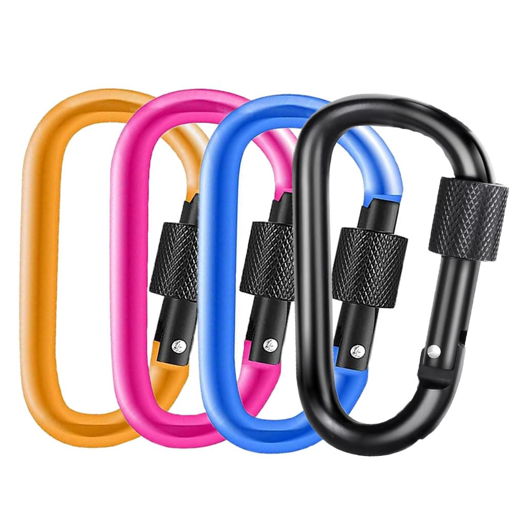 4pcs Locking Carabiner, Aluminum Alloy D-Ring Locking Carabiner Key Chain Clip Hook for Camping, Outdoor, Hiking, Traveling, Fishing, Backpack - Multicolored