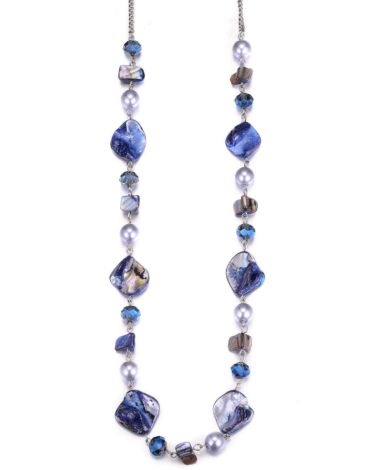 BULINLIN Long Beaded Silver Necklace for Her Crystal Bead Sweater Chain Fashion Jewelry Necklace Birthday Gifts for Women Mum(35-Blue)