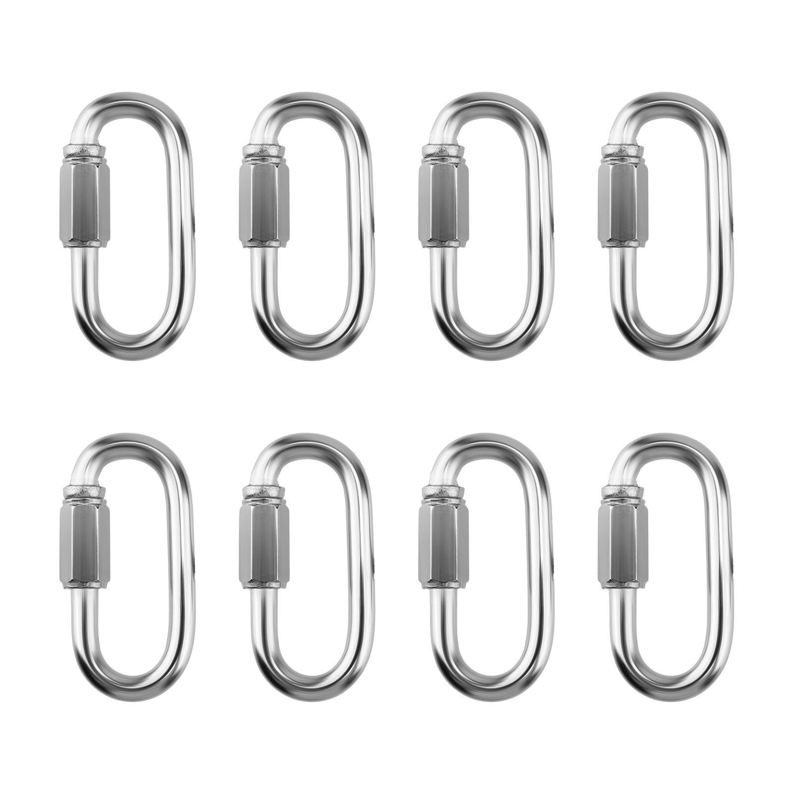 ZEONHEI Pack of 8 M6 Stainless Steel Chain Link Screw Connector with Screw Connector, Chain Link Chain Connector 6 mm, Chain Emergency Link for Carabiner Hammock Camping, Outdoor, 280 kg Load Capacity