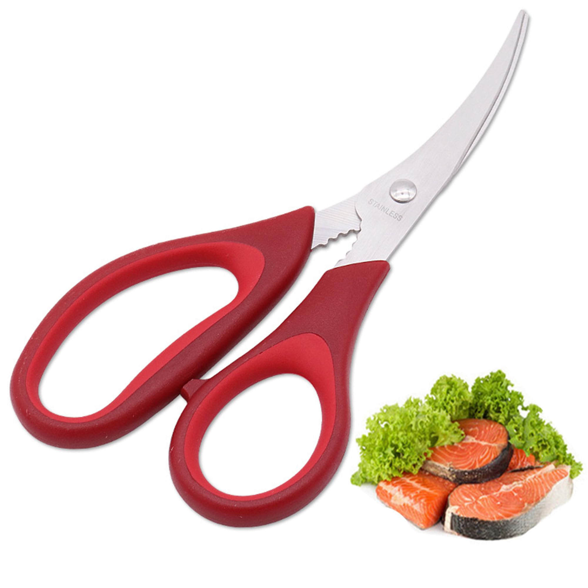 MINGZE Seafood Scissors Fish Scissors, Seafood Lobster Shrimp Crab Shell Scissor Shear Cut Snip Crack Kitchen Tool, Crab Leg Cleaner for Poultry, Fish, Meat, Shrimp Deveiner for Lobster, Prawns, Crab