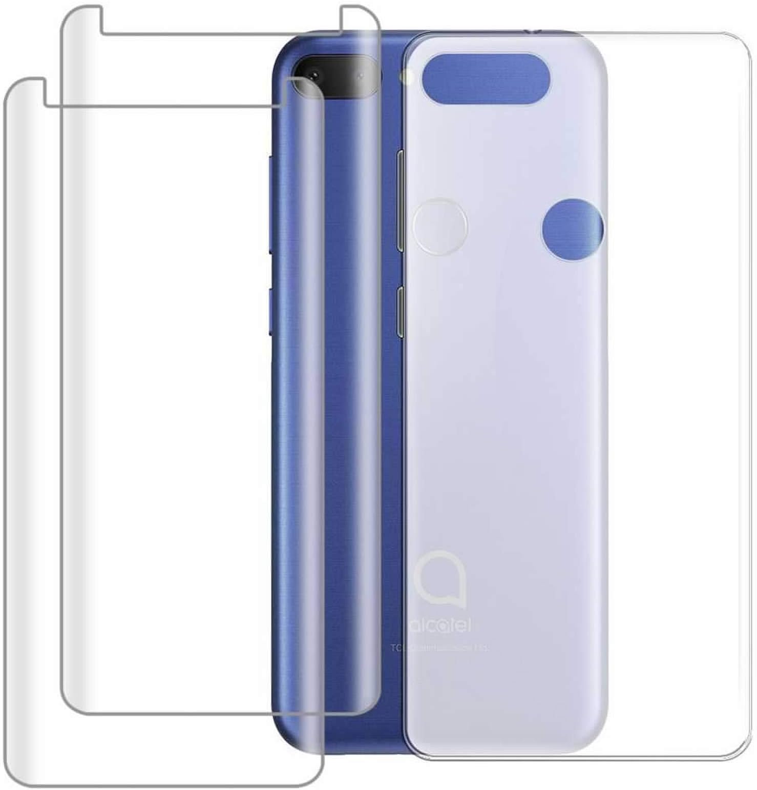 (3 in 1) for Alcatel 1S 2019 Case + (2 Pack) Glass Screen Protector Slim Clear Soft TPU Silicone Phone Case Cover with (Clear) Transparent for Alcatel 1S 2019
