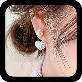 Erimberate Bohemian Pearl Ear Jackets Earrings Pearl Heart Studs Earrings Vintage Heart Drop Earrings Two Ways Front Back Earrings Jewelry for Women