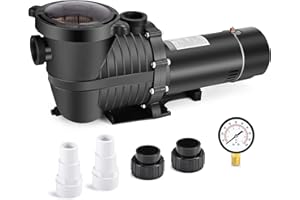 Oswerpon Pool Pump 1.5 HP 230V Dual Speed, Inground/Above Ground Pool Pump, 5400GPH Powerful Selfpriming Pool Filter Pump with Strainer Basket, 4 Pipe Fittings & Pressure Gauge, 60HZ Silent Operation.