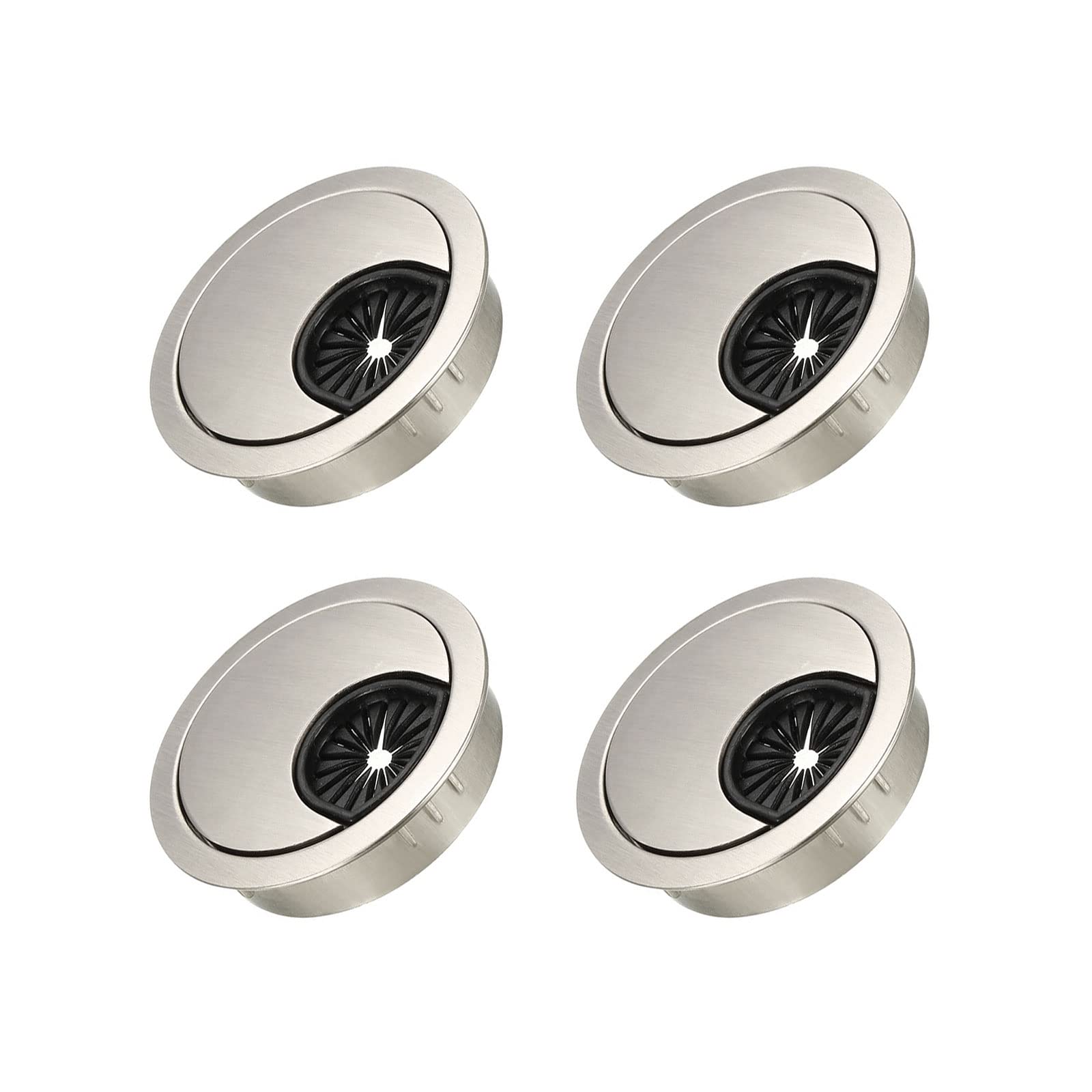 METALLIXITY Cable Cord Grommet (50mm/1.97") 4Pcs, Zinc Alloy Round Cable Hole Cover Wire Organizer - for Home Desk Cable Wire Management, Brush Silver