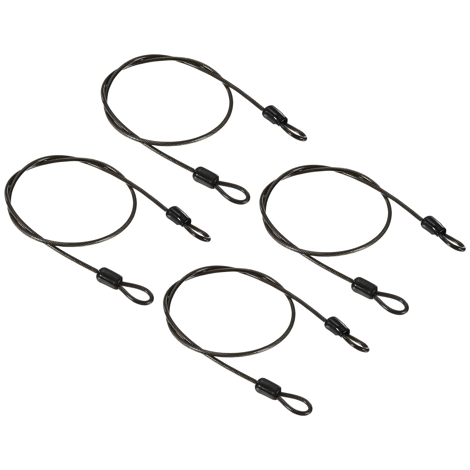 PATIKIL Security Steel Cable 2.5mm x 0.5m/1.64ft Coated Luggage Lock Wire Rope with Double Loop Black 4 Pack