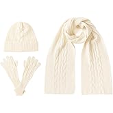 Villand Women's 3 Piece 100% Pure Cashmere Scarf Hat & Gloves Set, Cable Knitted Winter Set with Gift Box