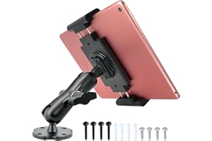 VAUBORTTI Aluminum Arm Heavy Duty Tablet Mount Drill Base - for 6.5"-12.9" Tablet iPad Pro/Mini, iPad Holder for Truck, Cars,Dashboard,Desk,Wall Mouning-Swivel with 1 inch/25mm Ball Joint