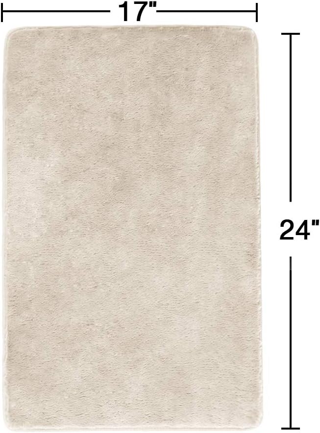 Ultra Soft Plush Microfiber Bath Mat 17"x24", Extra Fluffy Shaggy Small Bathroom Rug, Machine Washable Dry Anti Slip Bath Carpet, Beige: Kitchen & Dining
