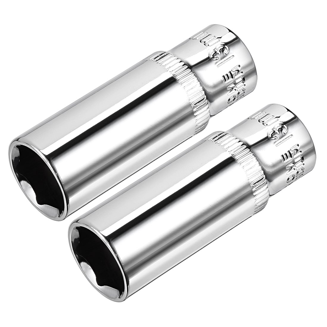 sourcing map 2 Pcs 1/4 Inch Drive 13mm 6-Point Deep Socket, Metric, Cr-V (Polishing)