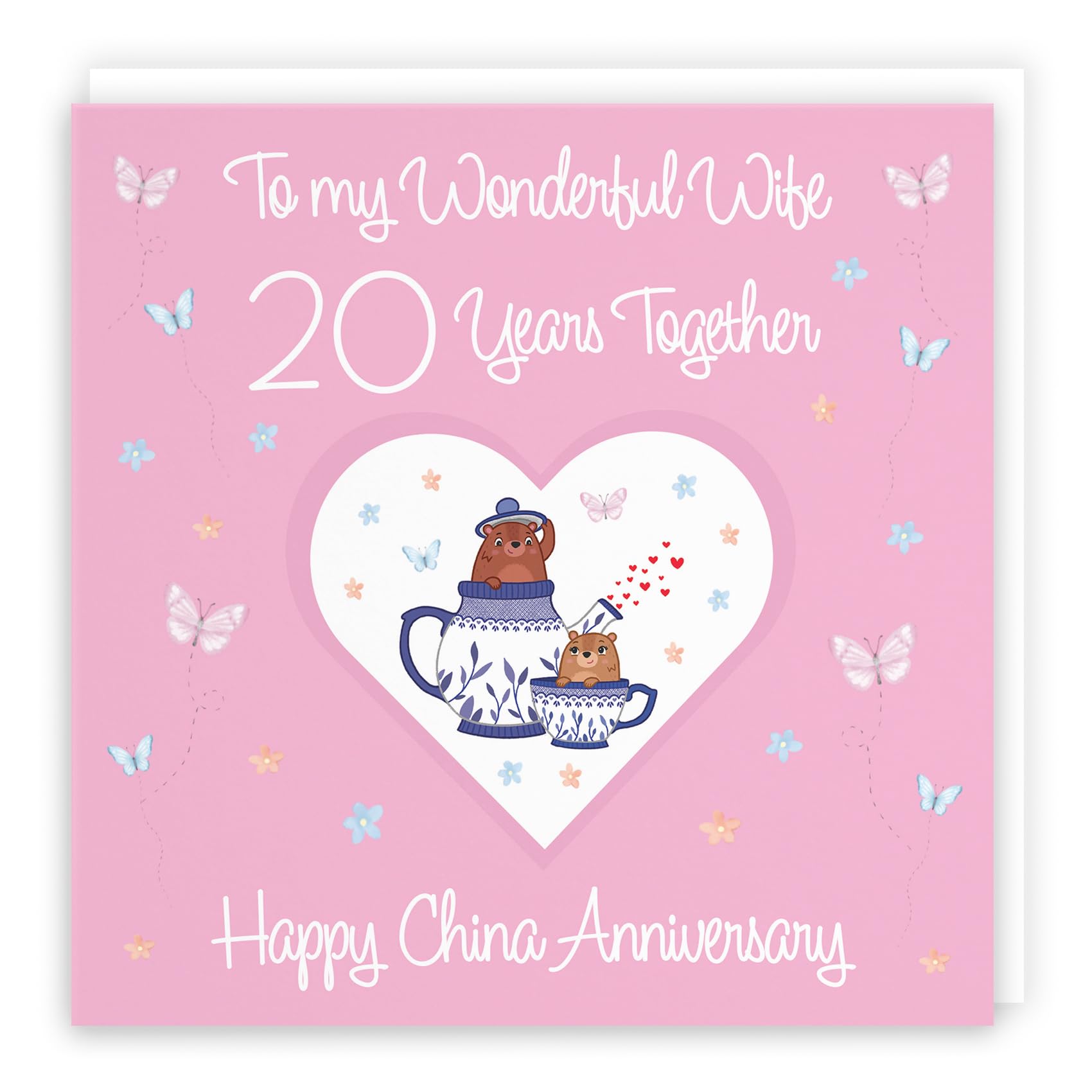 Hunts England - Wife 20th Anniversary Card - 20 Years - China Anniversary - Romantic Meadows - Fun Card - Twentieth Anniversary Card For Wife — image 1