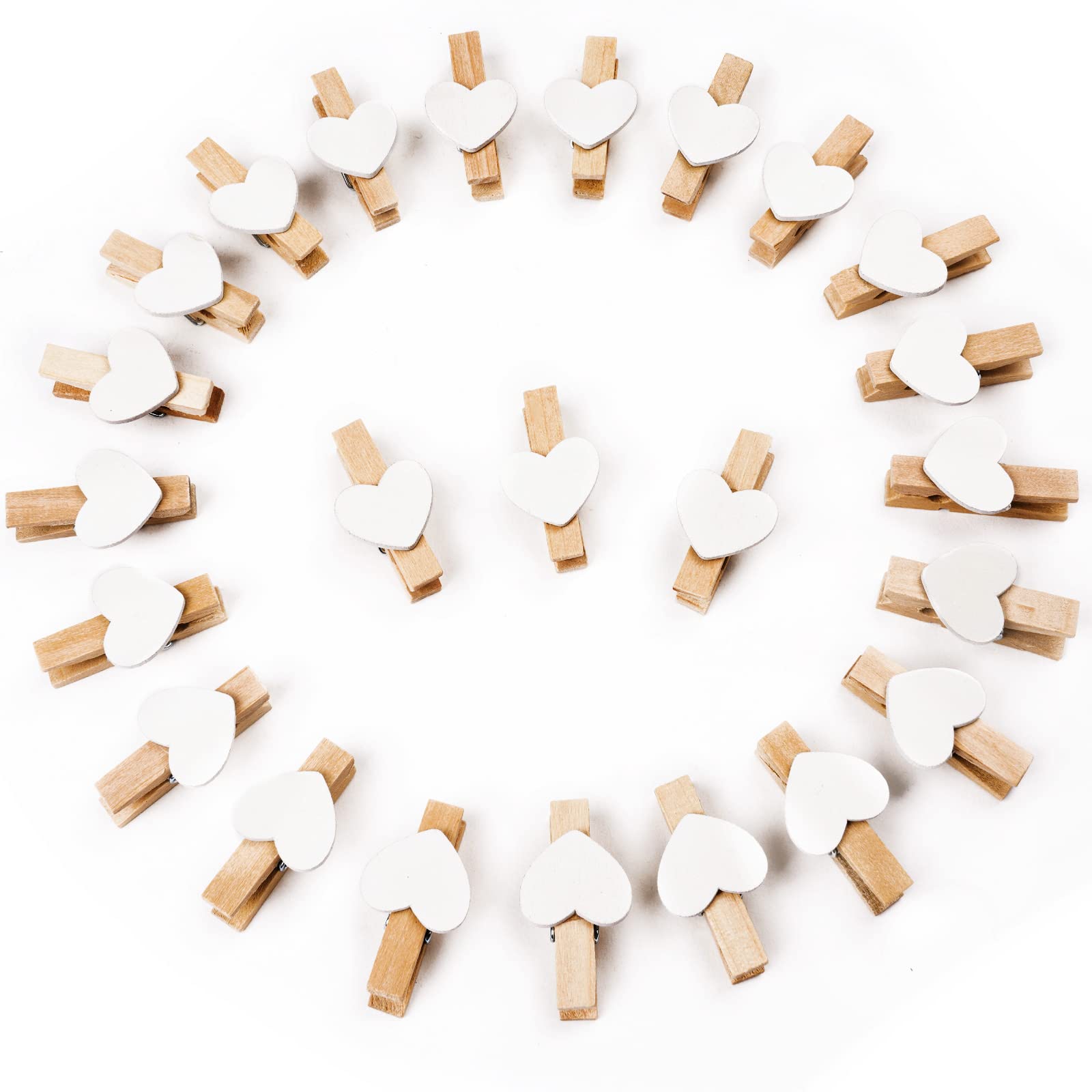 Vicloon Mini Wooden Pegs, 90pcs Small Pegs for Arts & Crafts, Tiny Heart Shape Photo Pins 3.5cm
