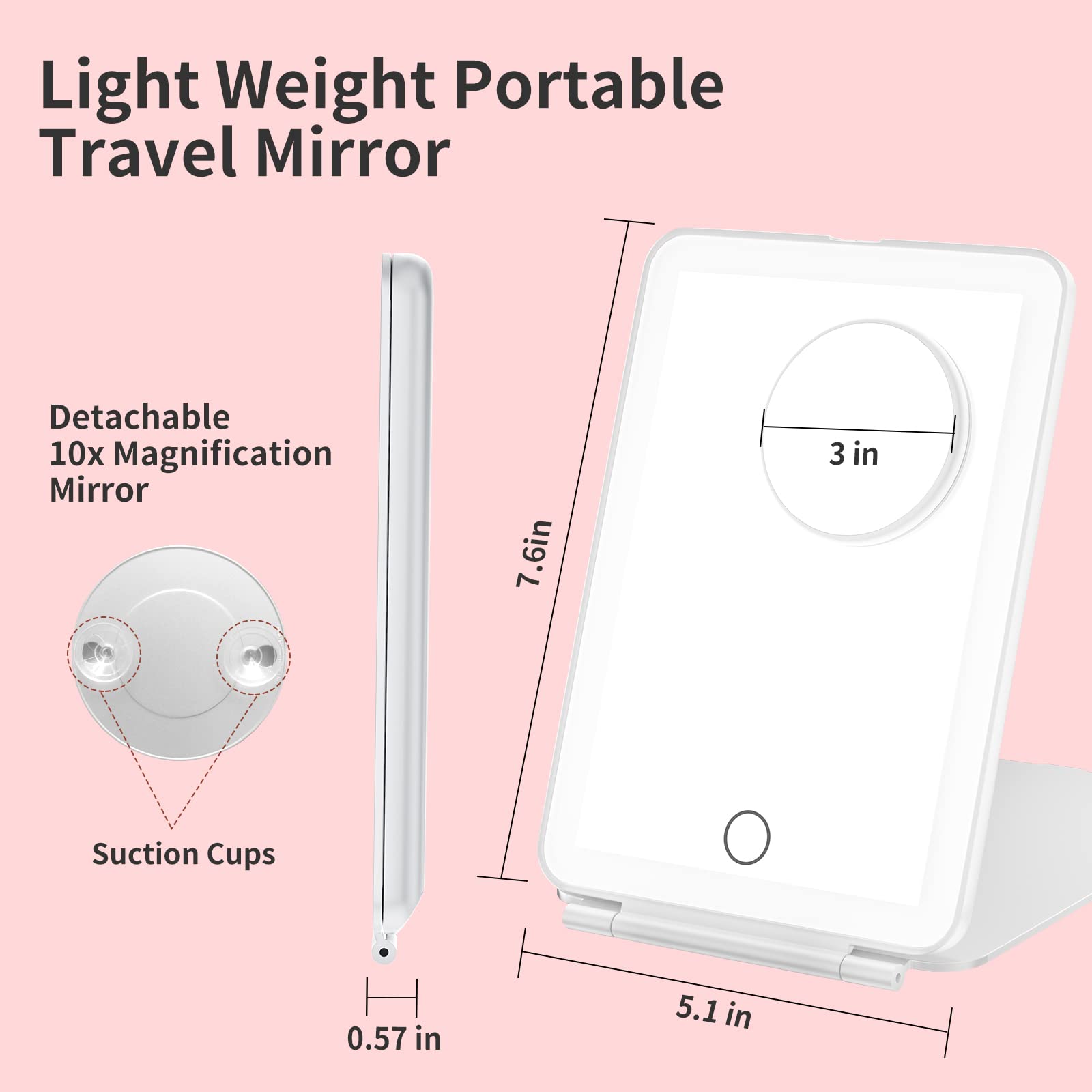 Makeup Vanity Mirror with 80 LED Lights, Rechargeable 2500mAh Batteries, Travel LED Compact Light Up Mirror with 3 Color Lights, Travel Essentials for Women