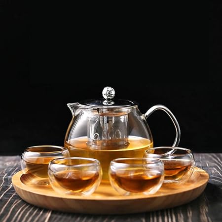 Caldera de té segura, colador de té, tetera de vidrio con juego de ...