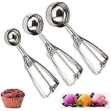Cookie Scoop Set of 3 - Stainless Steel Ice Cream Scooper with Trigger, Small, Medium and Large Cookie Scoops for Baking, Eas